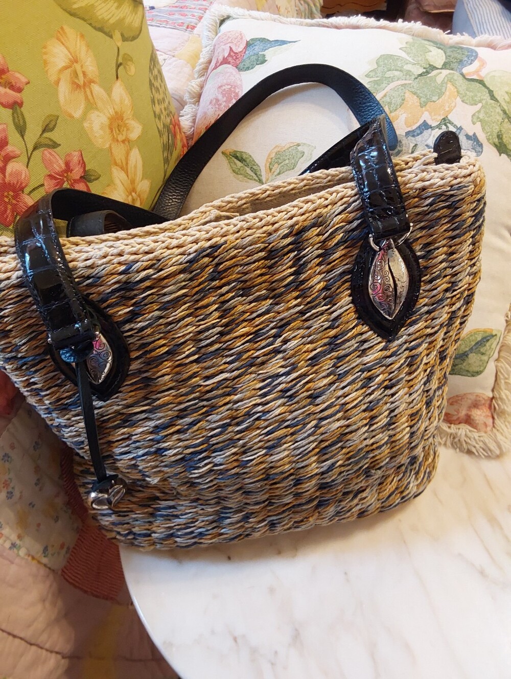 NWOT Brighton Beige Woven Tote, Goldtone Hardware, Hangtag
